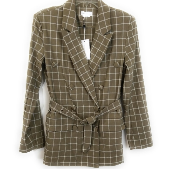 LOVERS + FRIENDS NWT Womens Kyrie Belted Blazer Jacket in Olive Plaid Size M - Picture 11 of 13